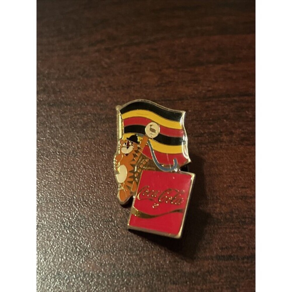1988 Seoul Olympics Coca Cola Hodori Tiger Uganda Flag Lapel Pin